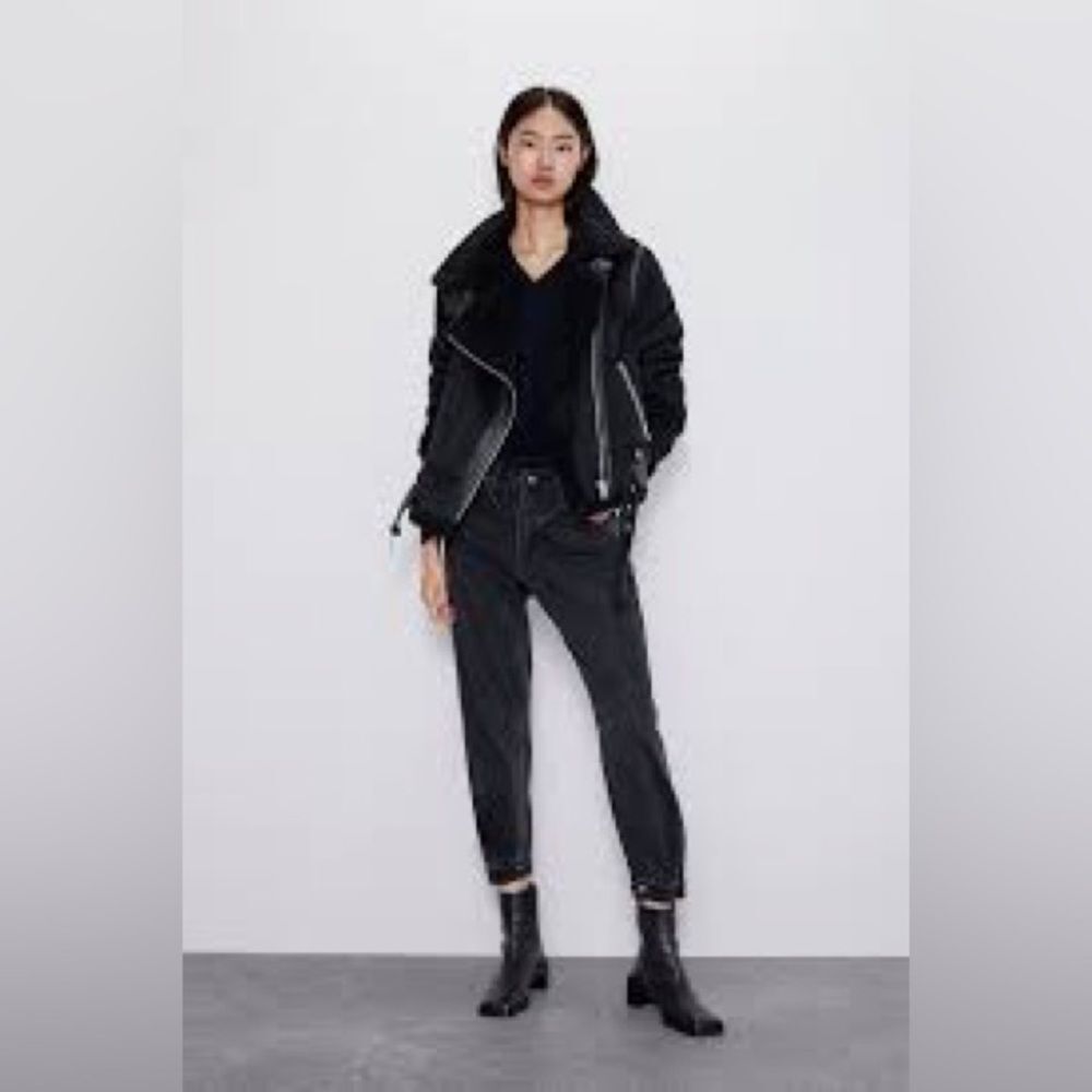 Zara Double Faced suede Jacket Black size Large‎ nwt